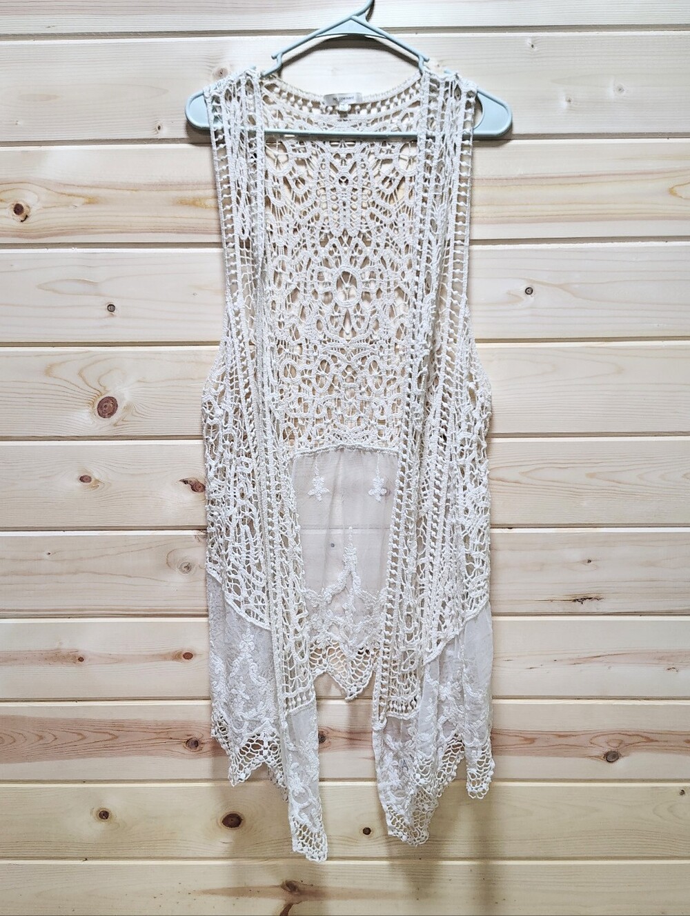 No Comment Ivory Crochet Lace Long Vest Boho Duster Size Medium